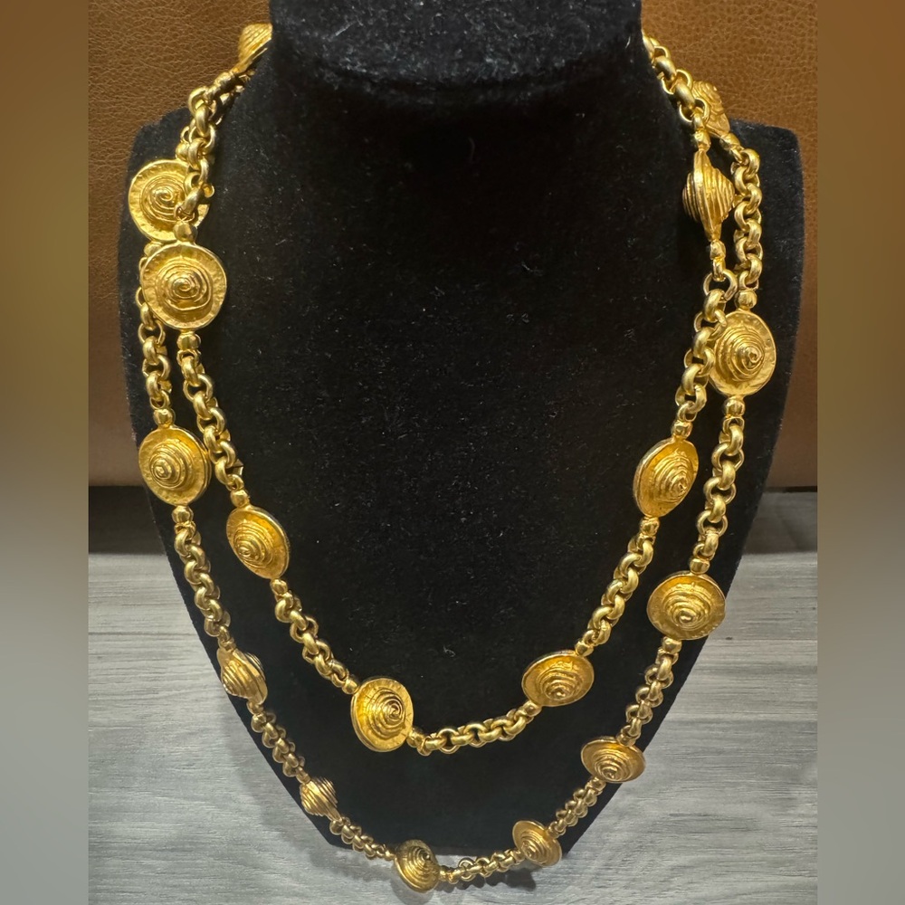 Edouard Rambaud Vintage Chinky Long Gold Medallion Necklace